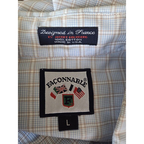 Faconnable Button Down Shirt Mens Large Blue Checkered Long Sleeve Cotton France - Picture 8 of 11